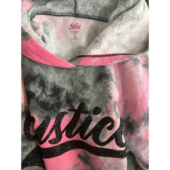 Justice Girls Large Hot Pink Black Grey Tie Die Glitter Logo Hoodie Sweatshirt B - Picture 6 of 7